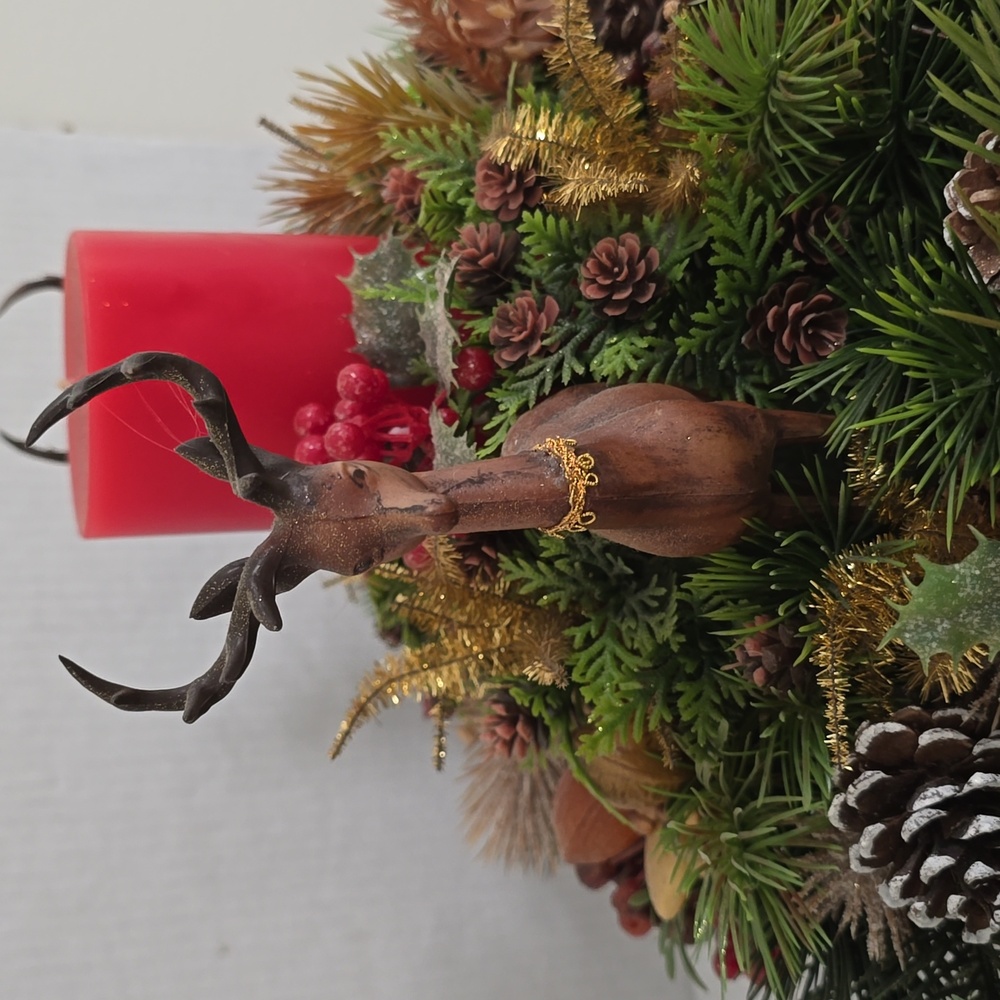 Vintage Festive Red Candle Centerpiece with Reindeer Accents - Picture 11 of 16